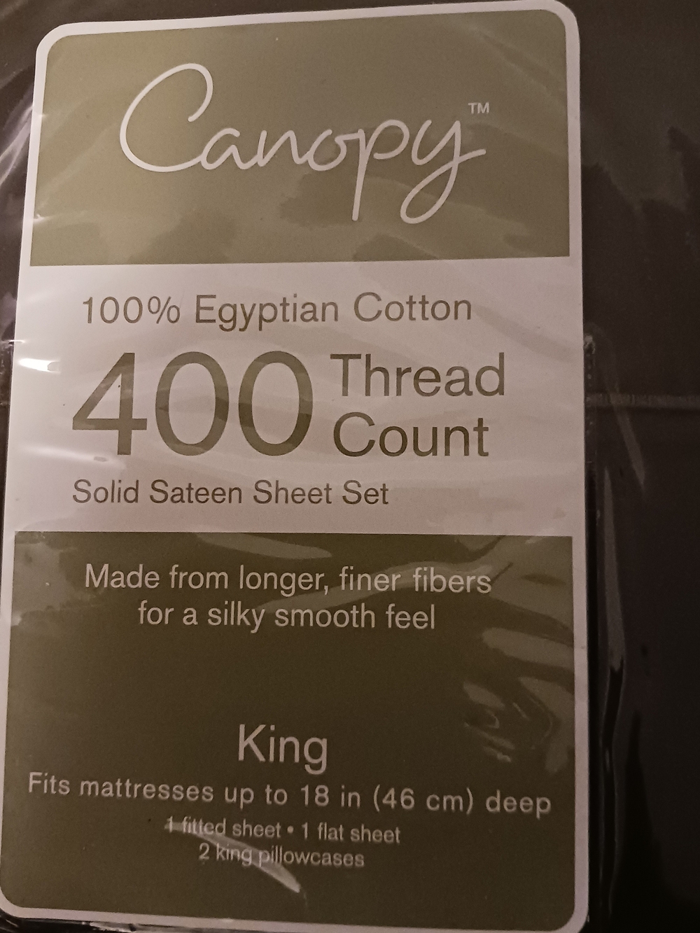 NWT Canopy 400-Thread Count Egyptian Cotton Sateen King Sheet Set - Chocolate - Picture 3 of 3